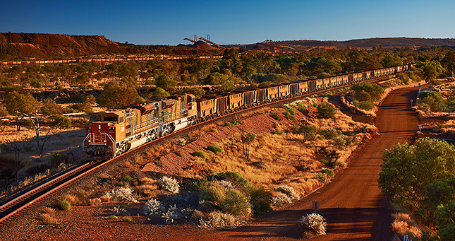 Ore train in Newman, Western Australia (BHP Billiton photo)